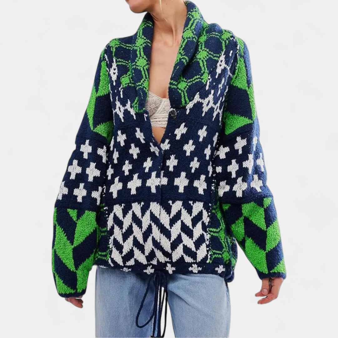 YOLANDA™ – Y2K Abstract Print Oversized Cardigan