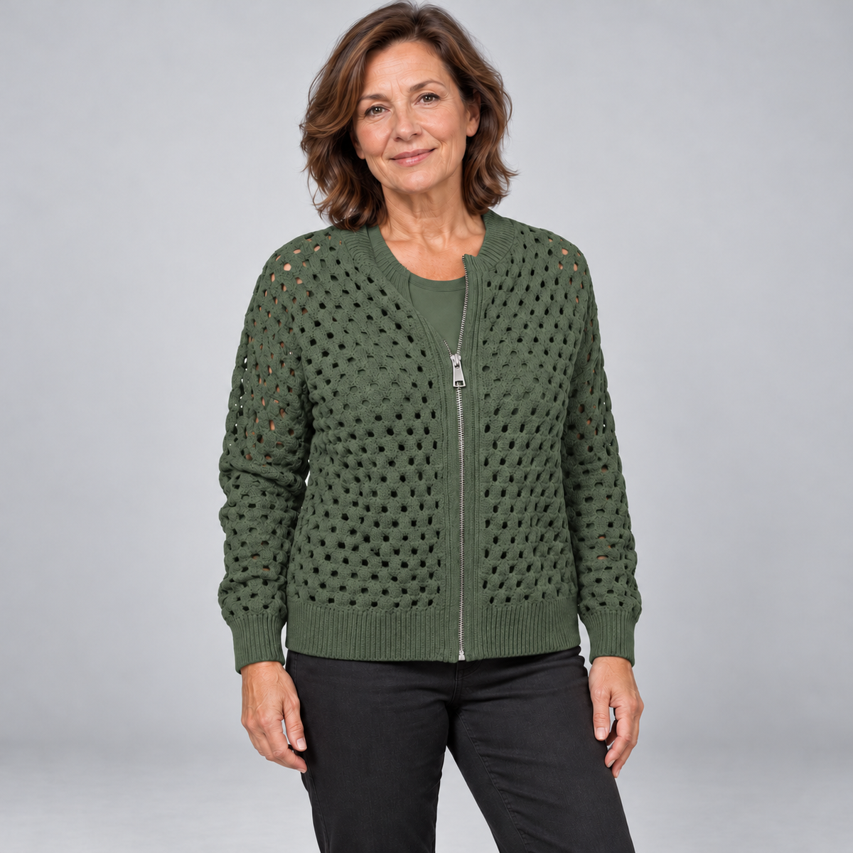 Desiree | Open-Knit Zip-Up Cardigan