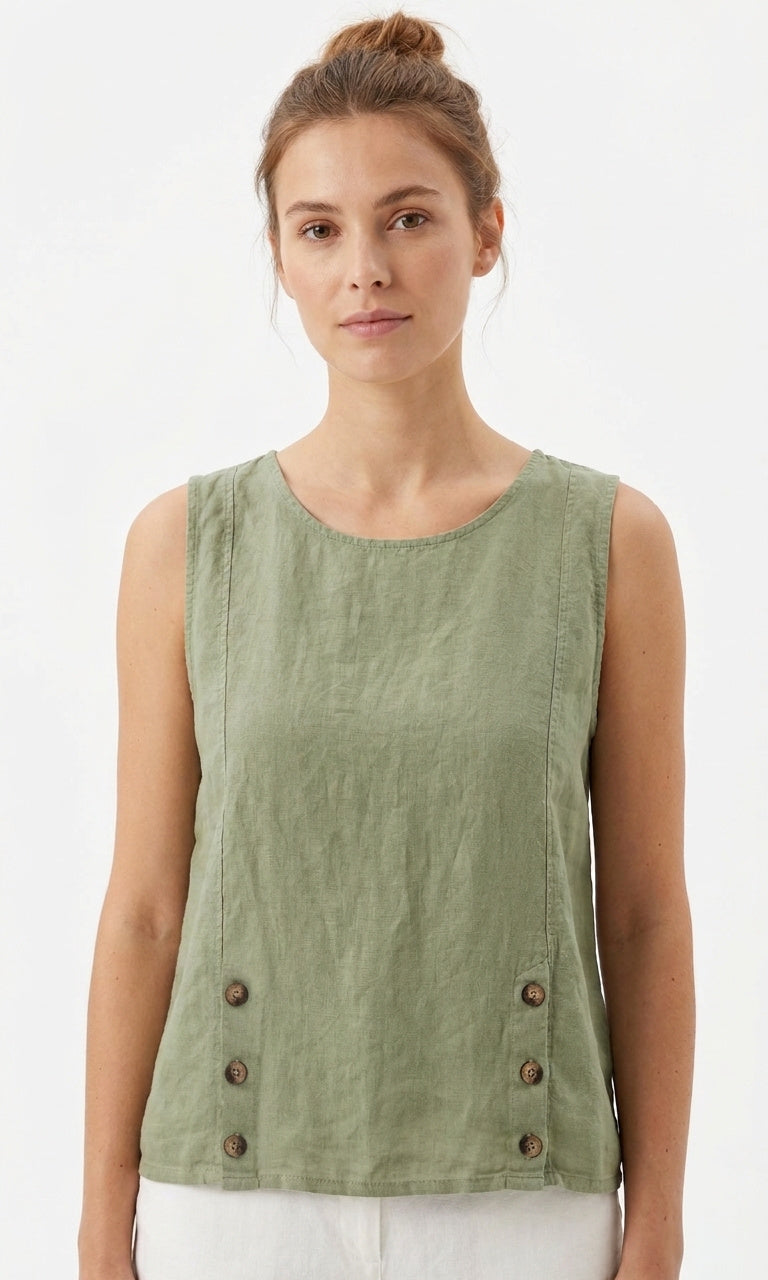 Button Detail Linen Tank