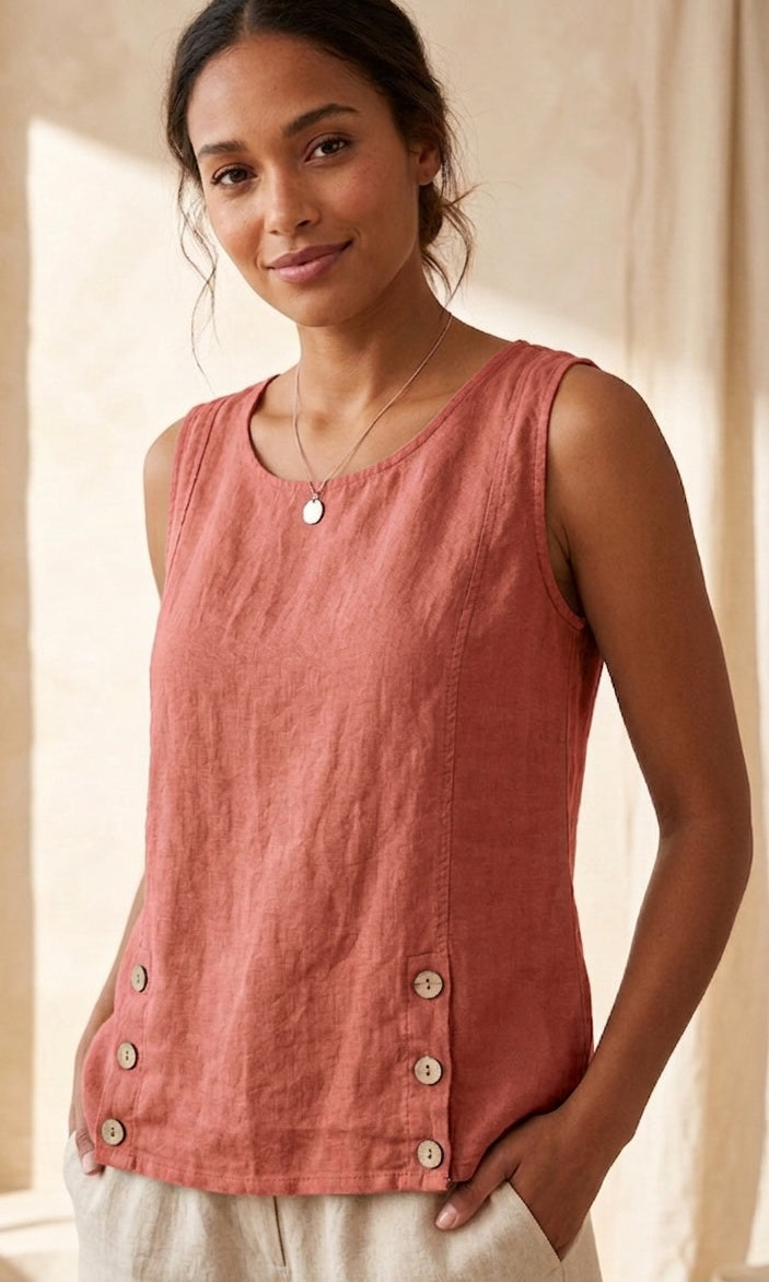 Button Detail Linen Tank