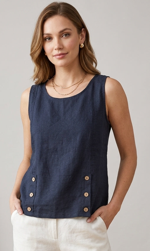 Button Detail Linen Tank