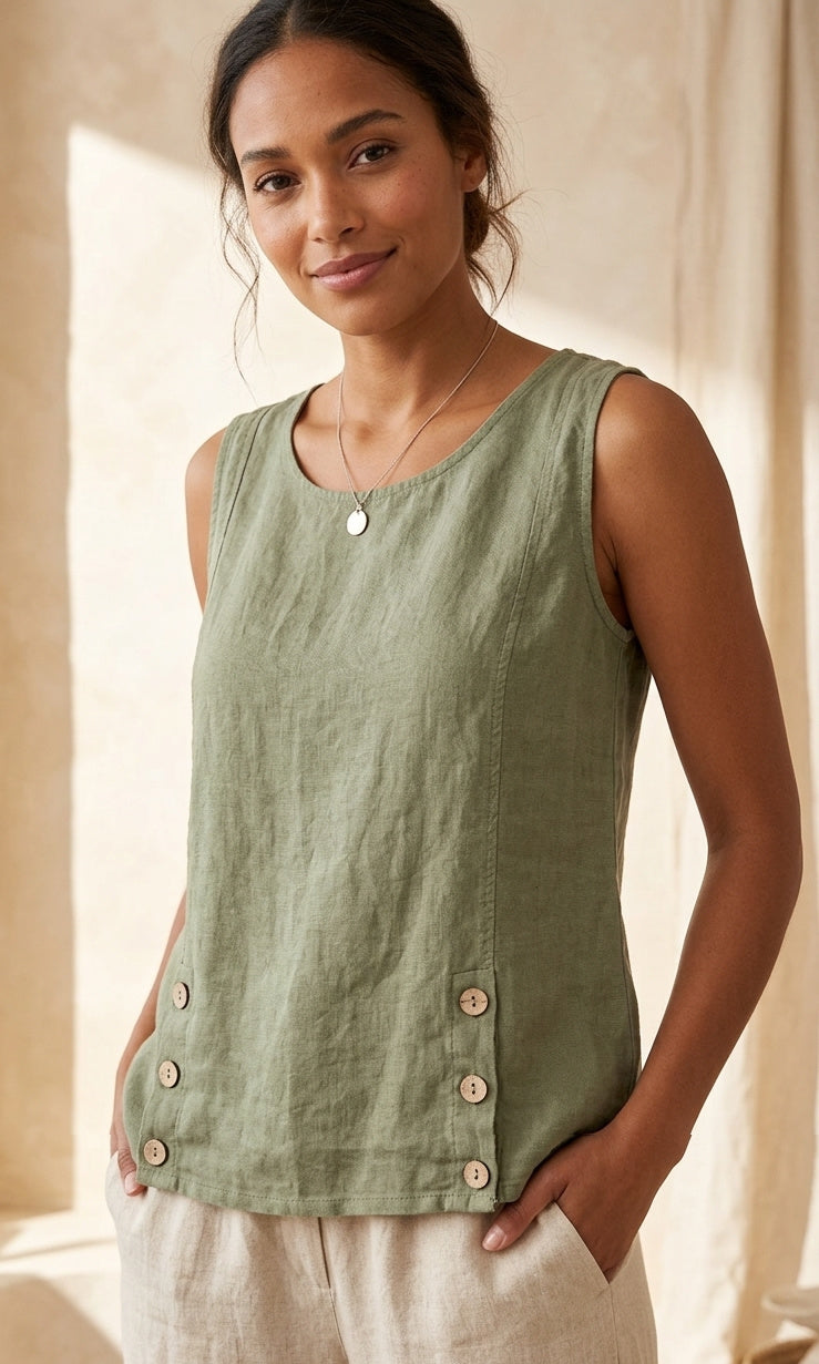 Button Detail Linen Tank