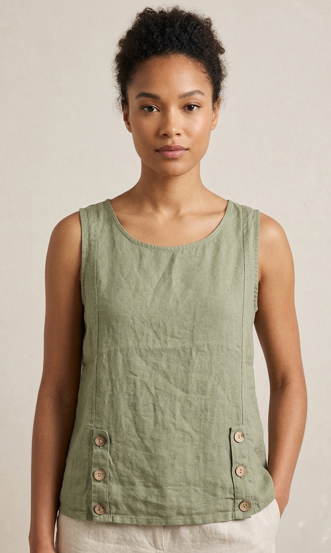 Button Detail Linen Tank