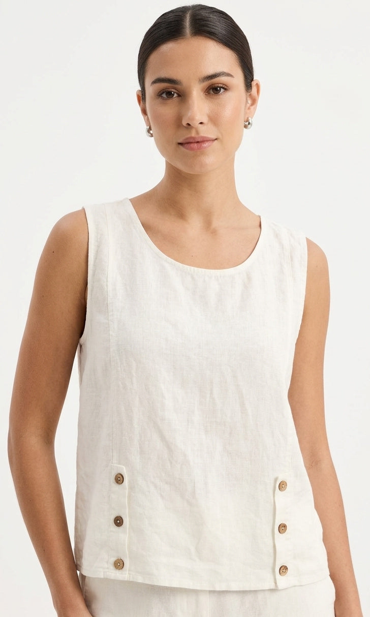 Button Detail Linen Tank