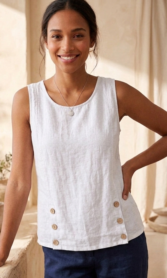 Button Detail Linen Tank
