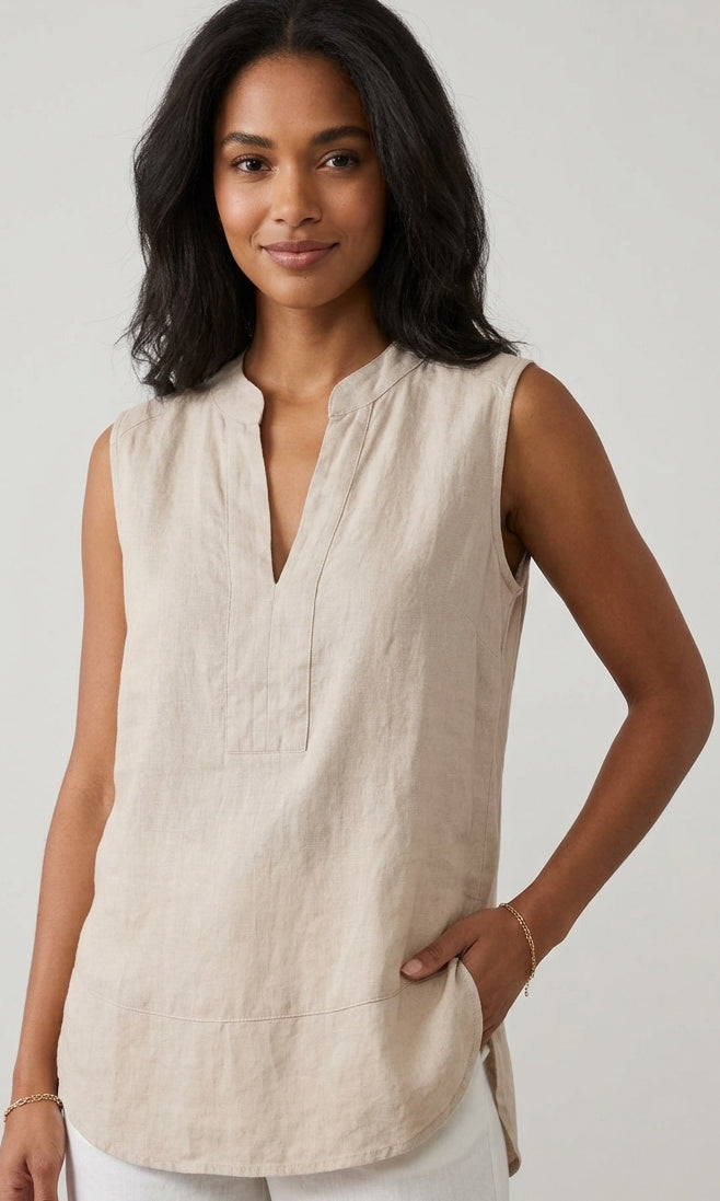Split Neck Linen Tank