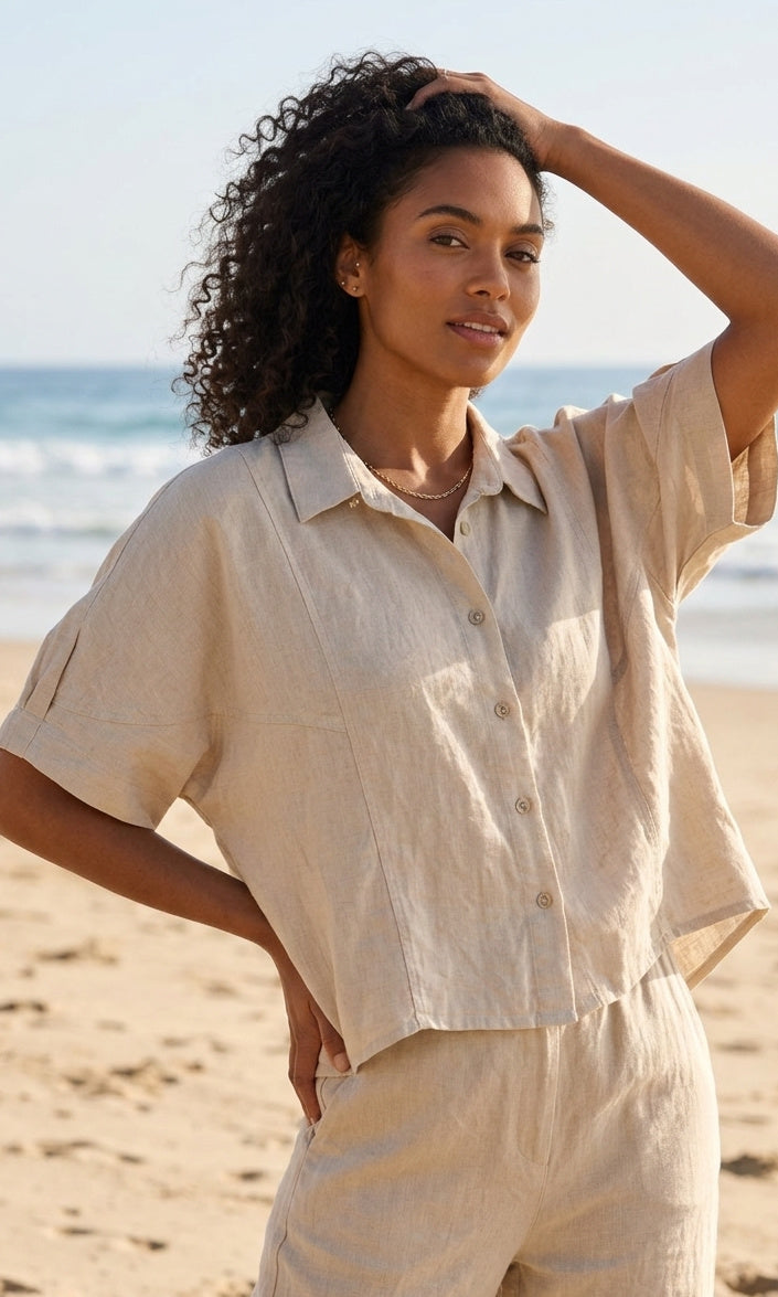 Relaxed Linen Button Front Shirt