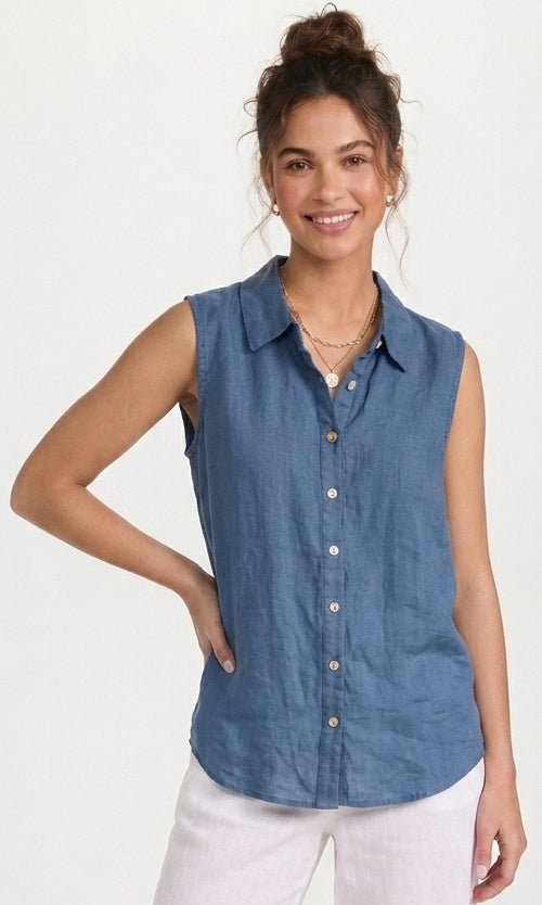 Sleeveless Linen Button Front Shirt