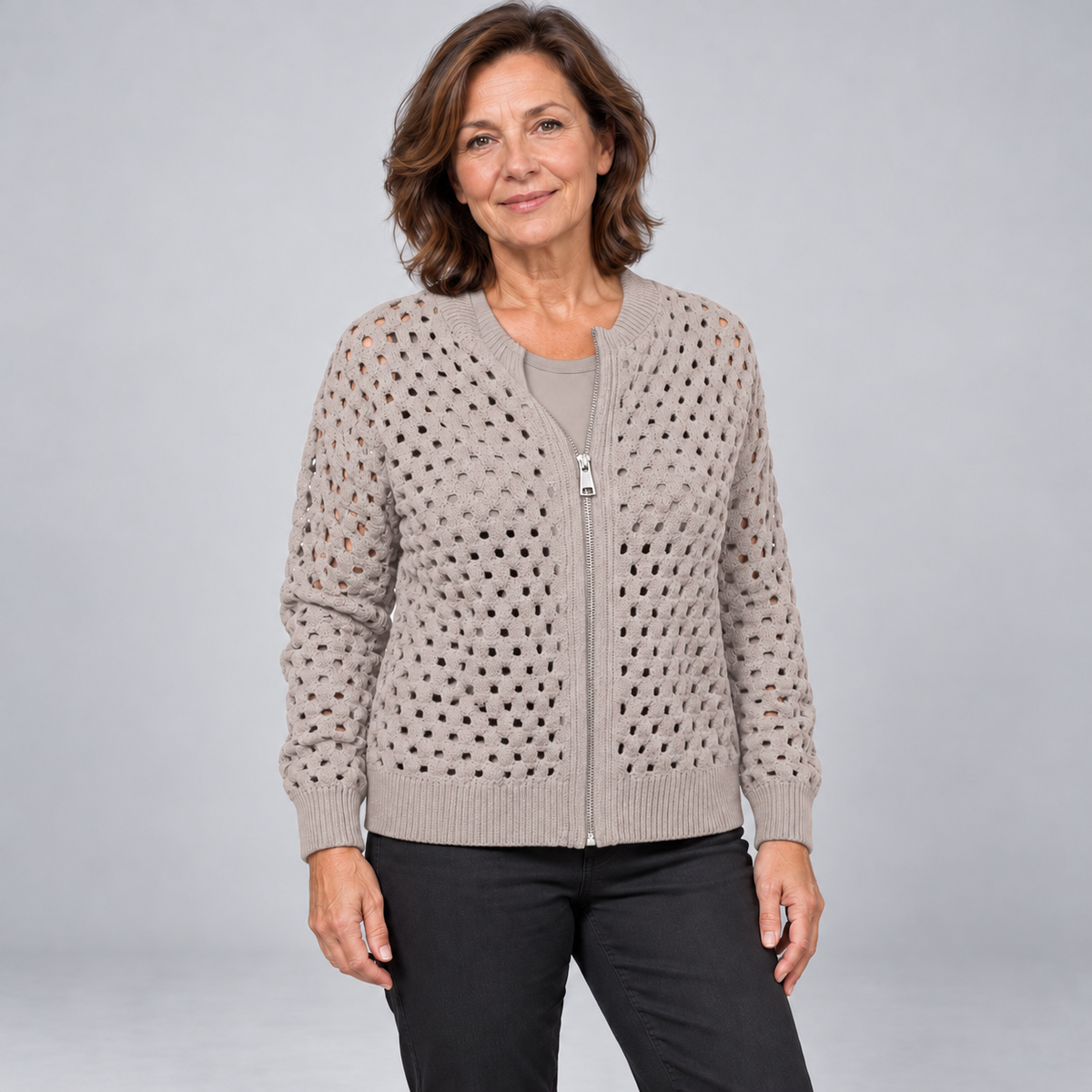 Desiree | Open-Knit Zip-Up Cardigan