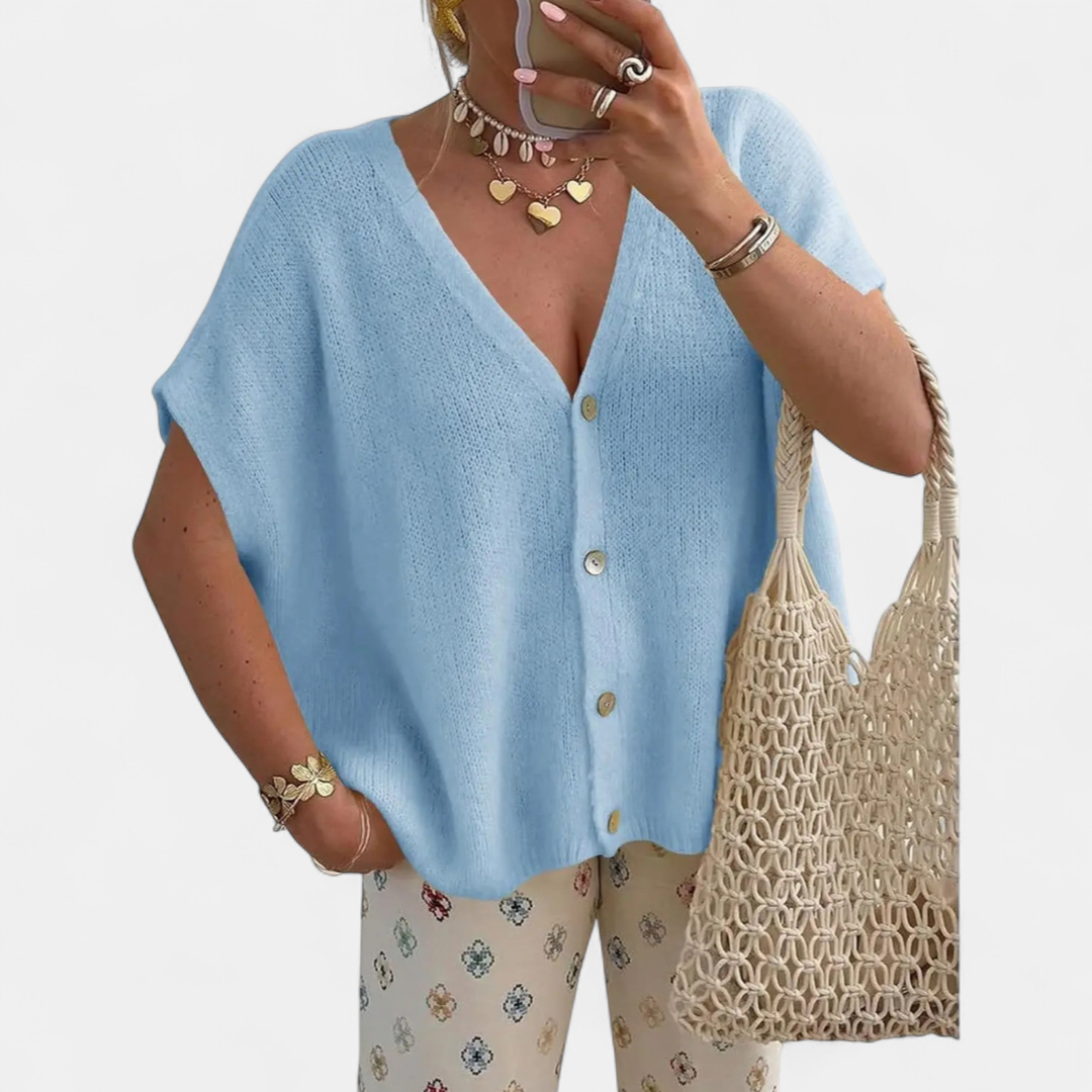 JUNIE™ – Relaxed V-Neck Knit Cardigan