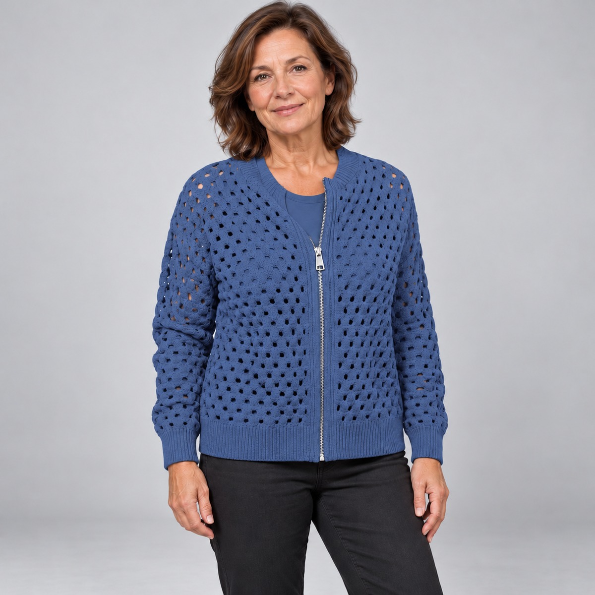 Desiree | Open-Knit Zip-Up Cardigan