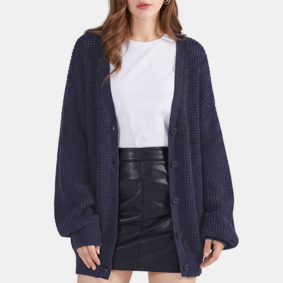 Women's Chunky Knit Balloon Sleeve Button Front Cardigan Sweater