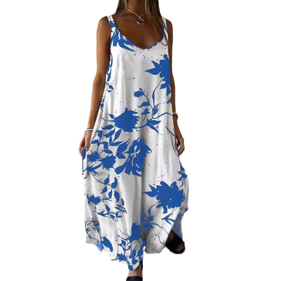 Elegant Floral Print Loose Maxi Dress