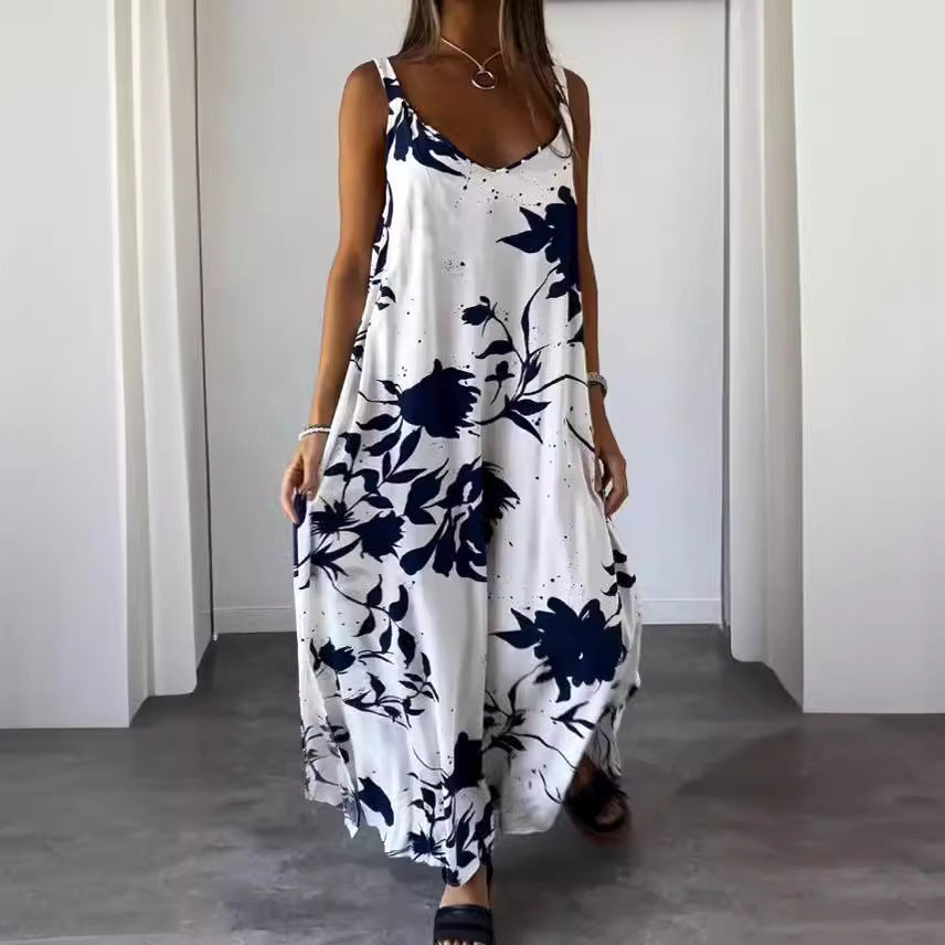 Elegant Floral Print Loose Maxi Dress