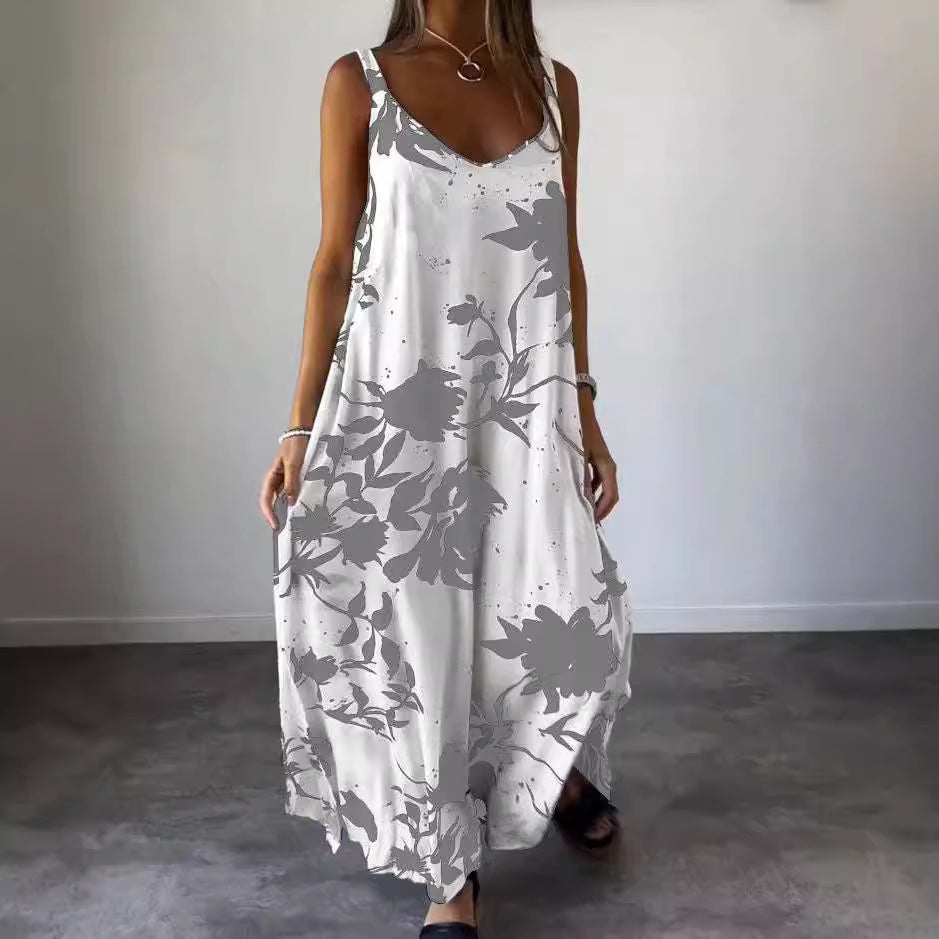 Elegant Floral Print Loose Maxi Dress