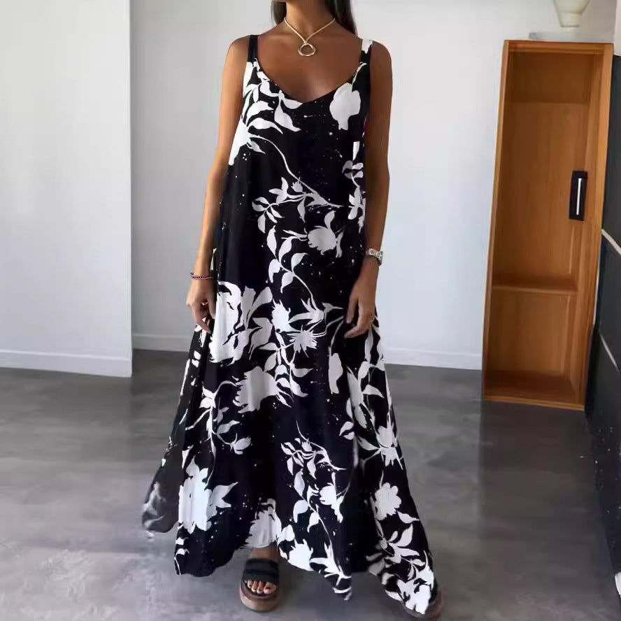 Elegant Floral Print Loose Maxi Dress