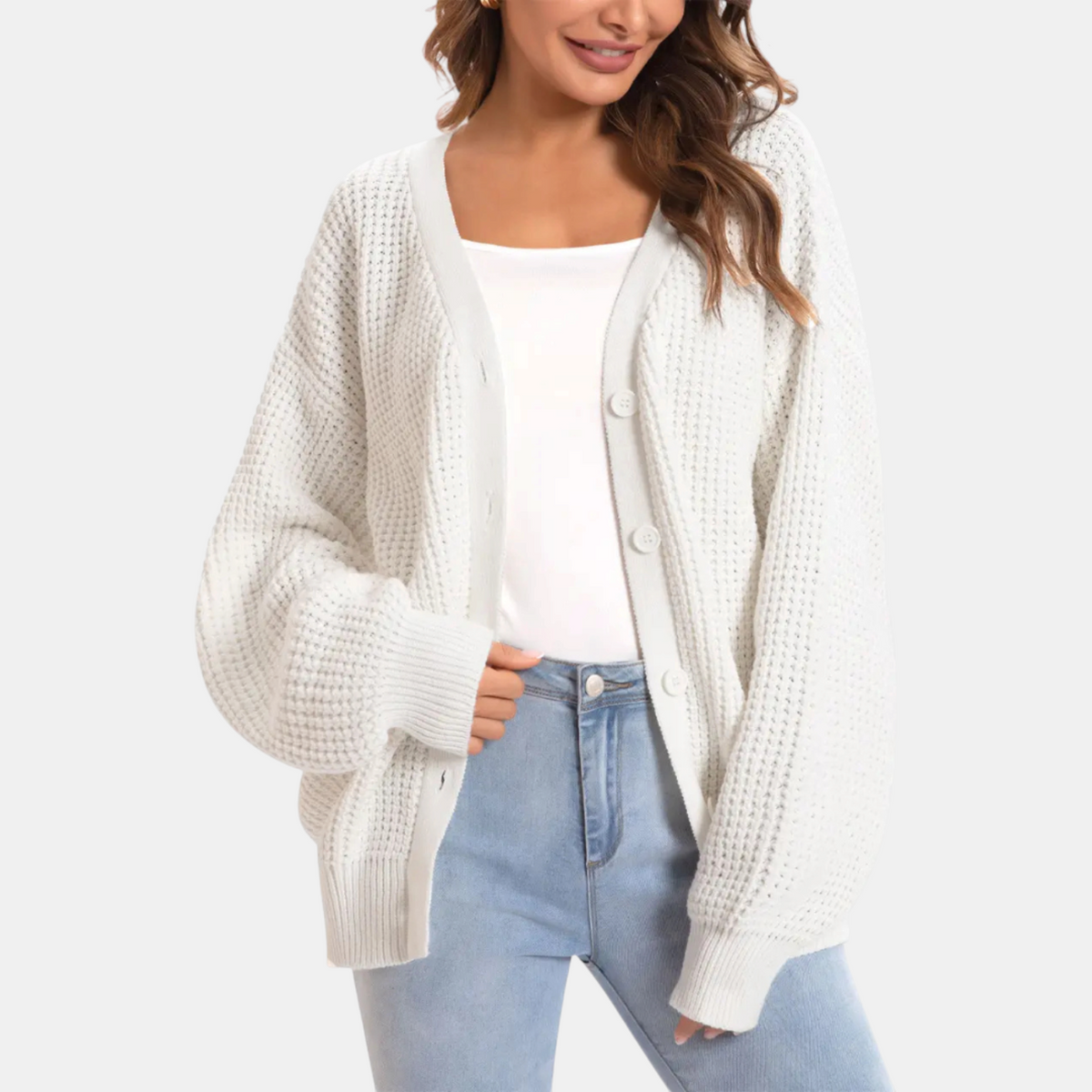 Women's Chunky Knit Balloon Sleeve Button Front Cardigan Sweater