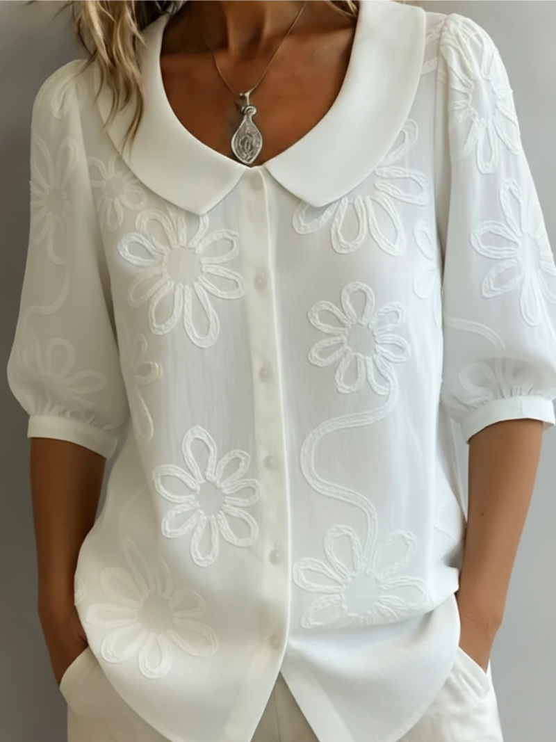 Marie | Elegant Embroidered Floral Blouse