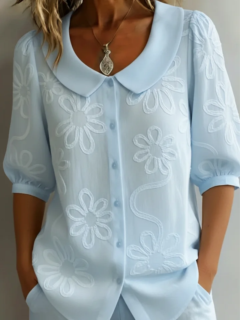 Marie | Elegant Embroidered Floral Blouse