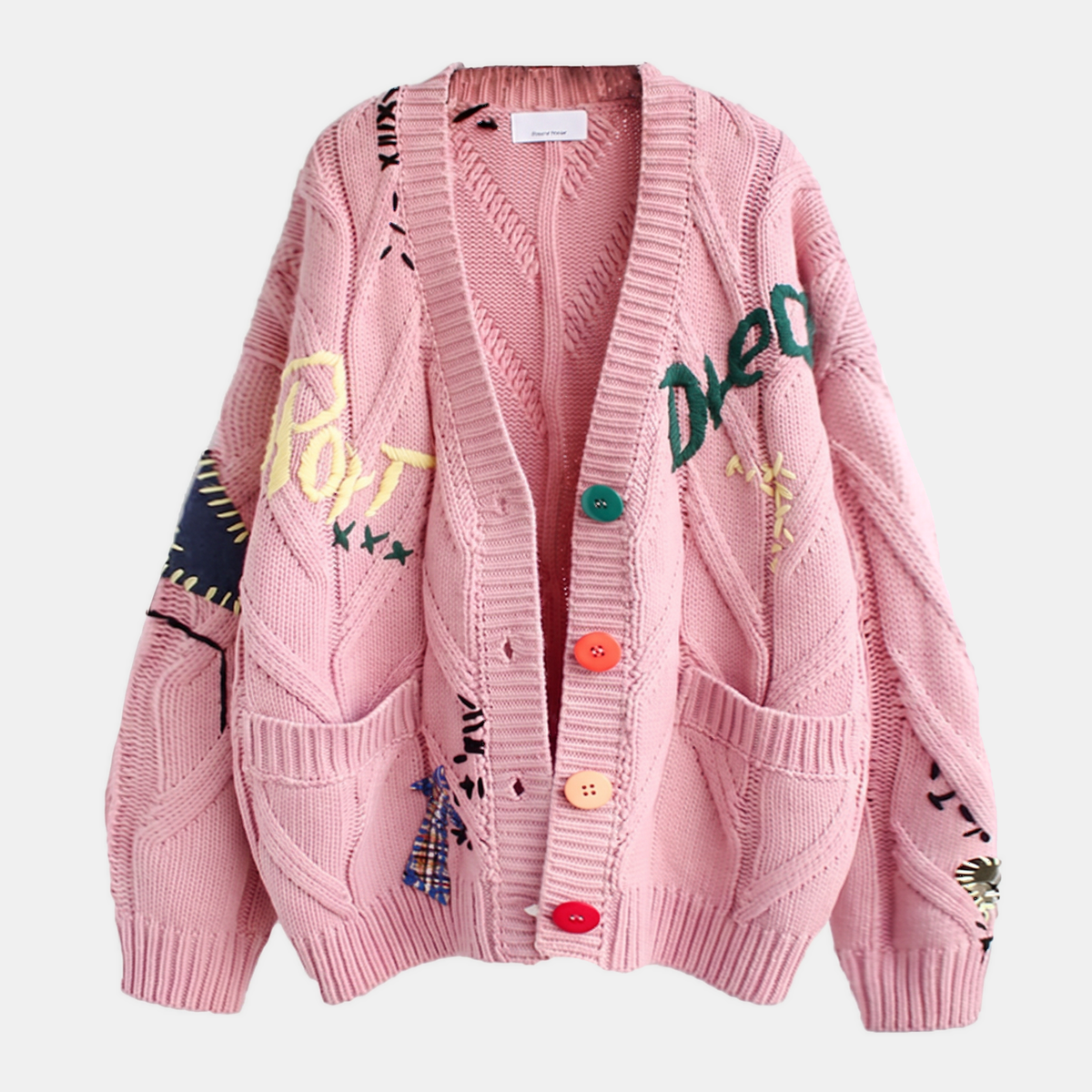 Women's Embroidered Cable Knit Cardigan Sweater