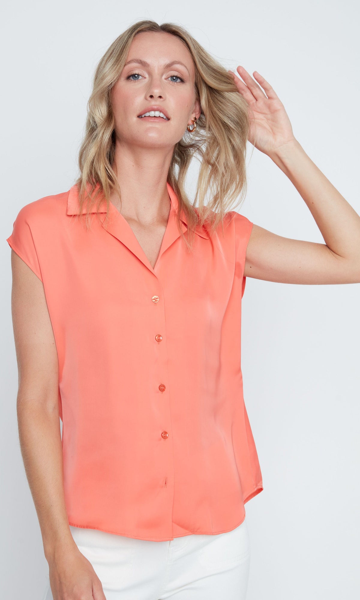 Cap Sleeve Button Front Blouse