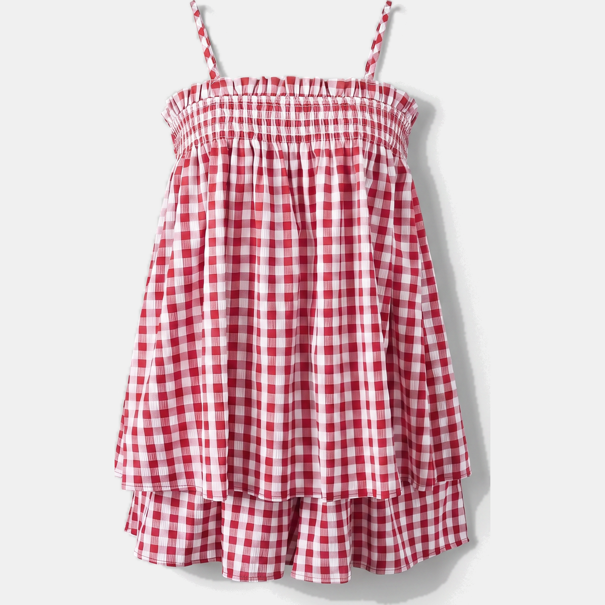 Women's Smocked Ruffle Trim Gingham Cami Top and Shorts Set