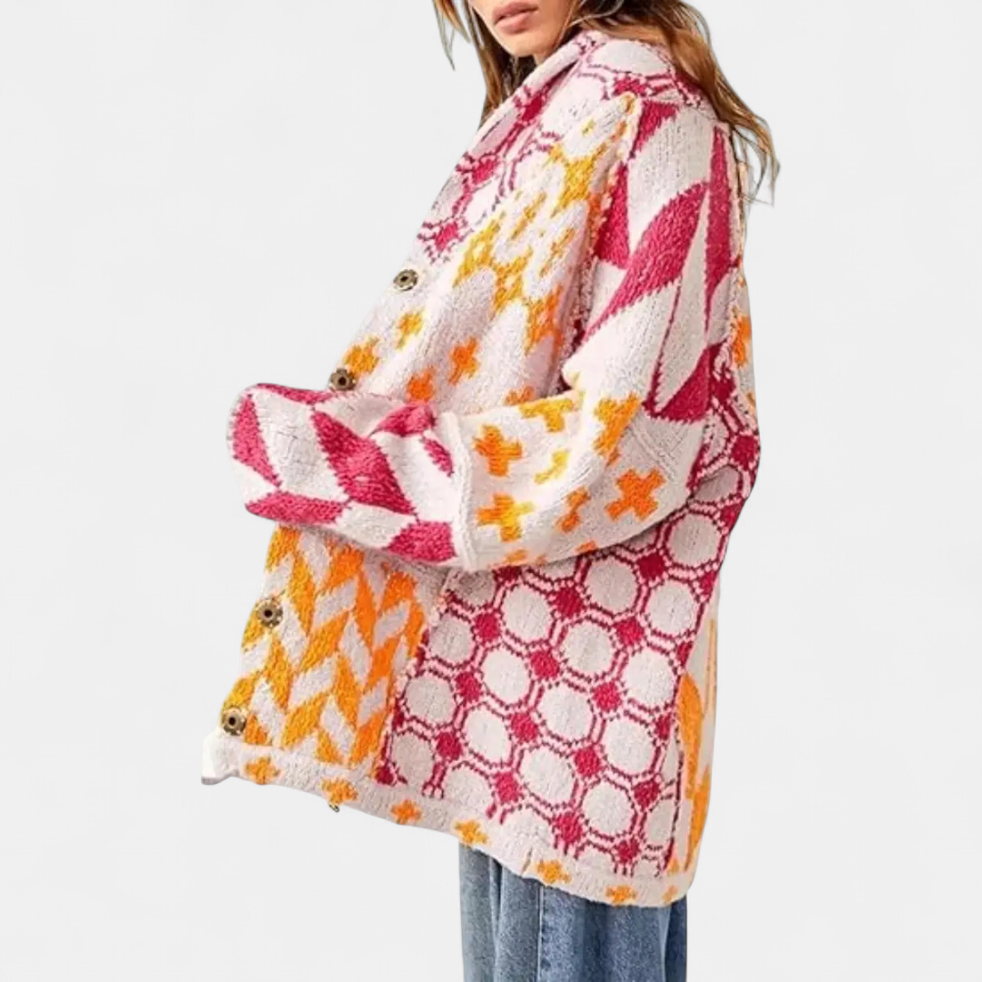 YOLANDA™ – Y2K Abstract Print Oversized Cardigan