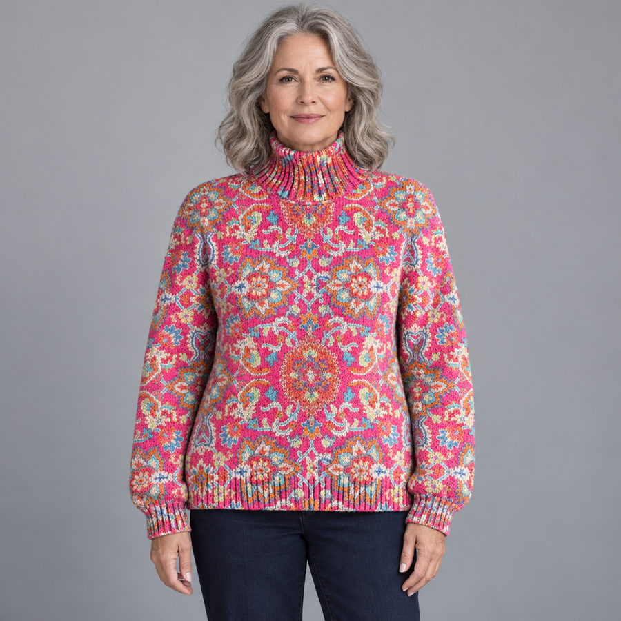 Isla | Retro Floral Turtleneck Sweater