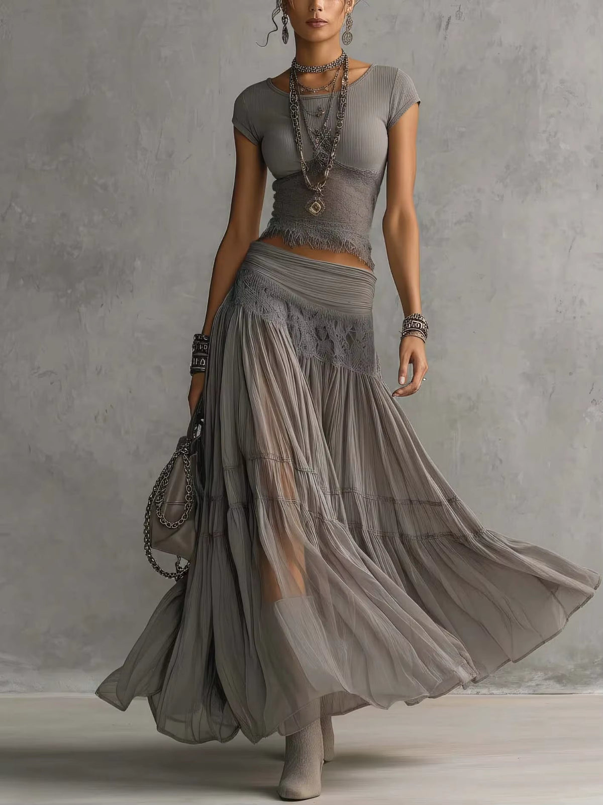 Eloise | Lace & Pleated Maxi Set