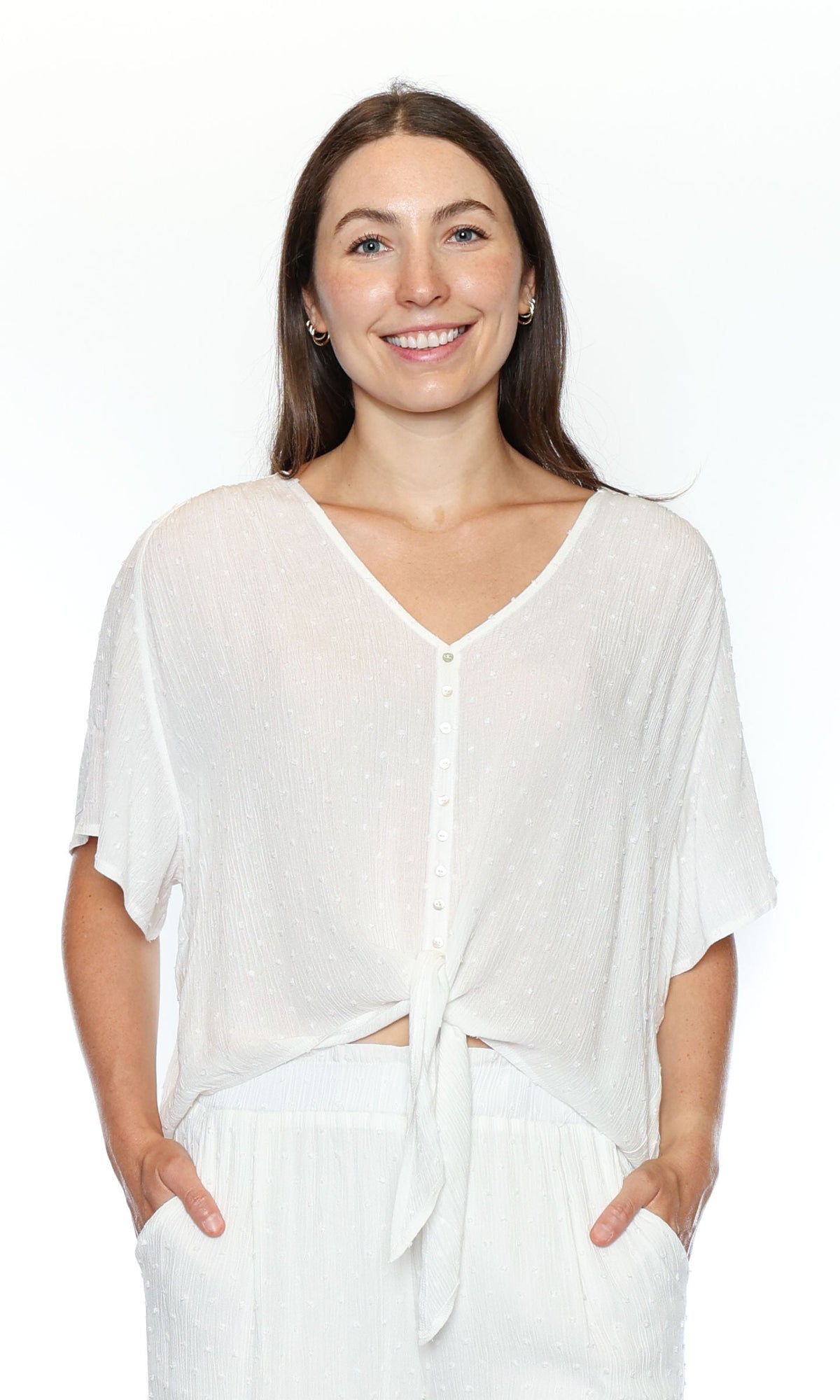 Button Front Tie Detail Blouse