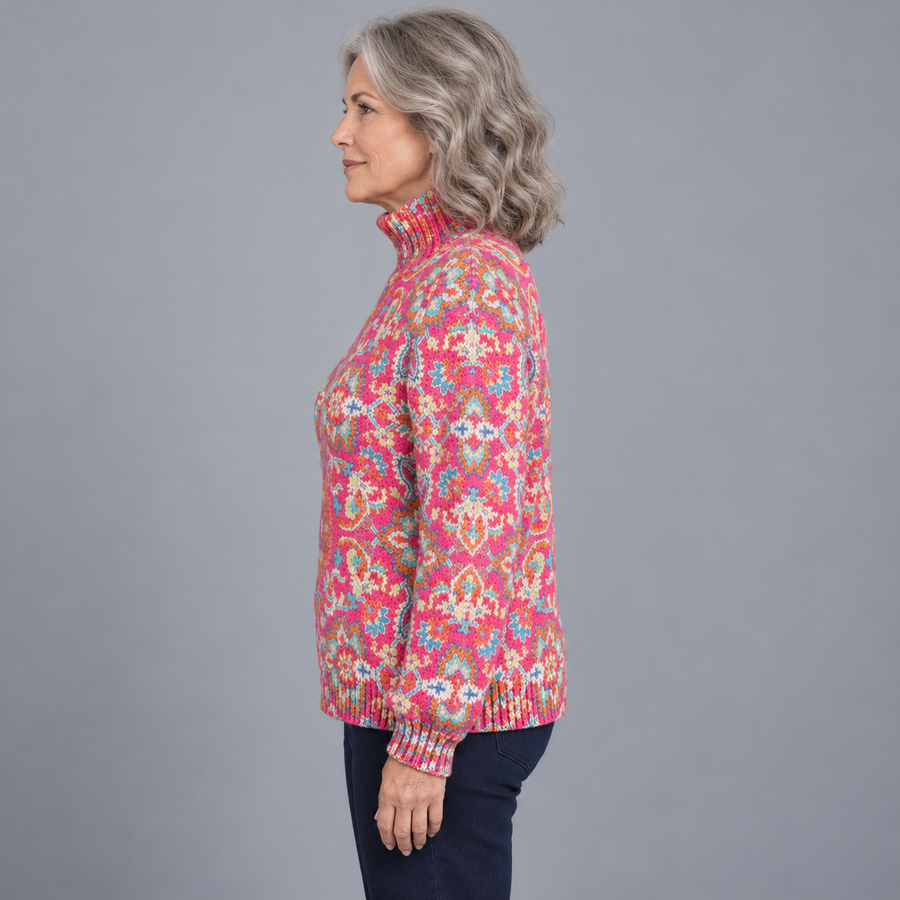 Isla | Retro Floral Turtleneck Sweater