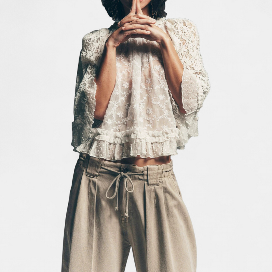 LACELLE™ – Lace Ruffle Sleeve Cardigan
