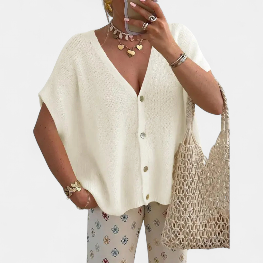 JUNIE™ – Relaxed V-Neck Knit Cardigan