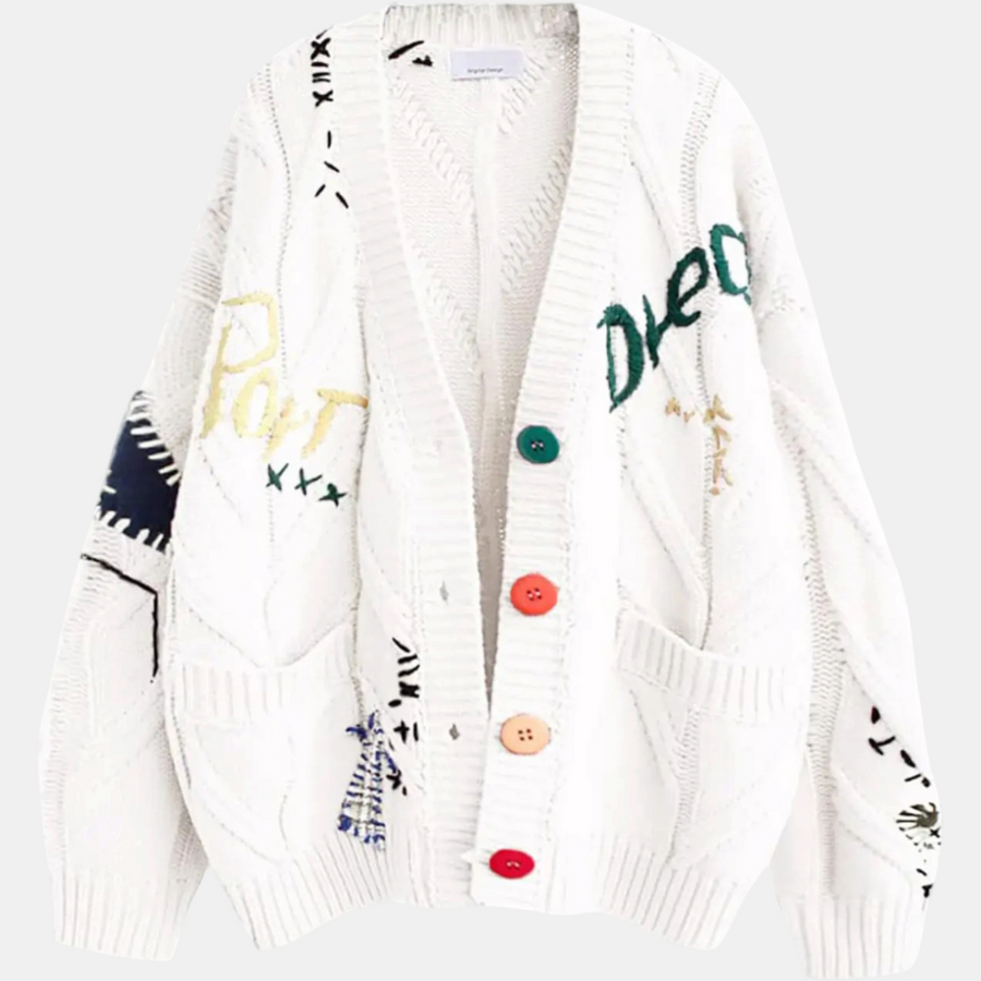 Women's Embroidered Cable Knit Cardigan Sweater