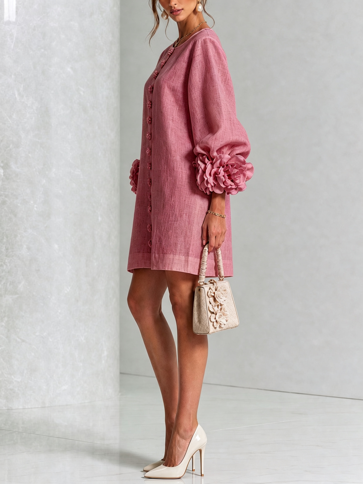 Floral Button-down Mini Dress With Striking Floral Cuffs