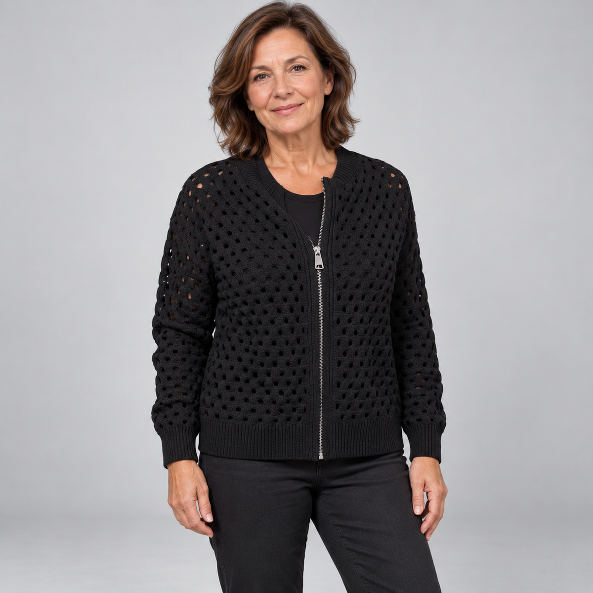 Desiree | Open-Knit Zip-Up Cardigan