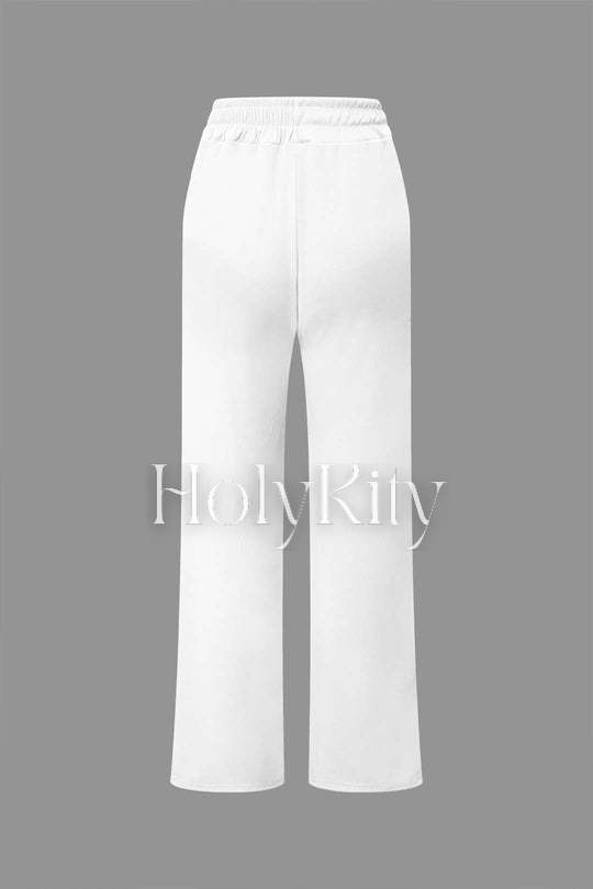 Off Shoulder Ruched Asymmetric Top And Straight Leg Pants Set