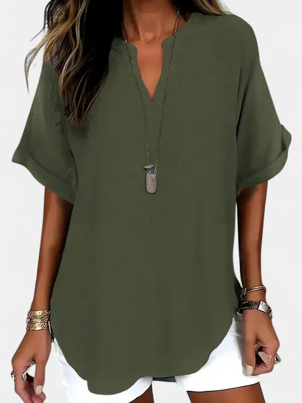 SEREIA | Casual Plain Short Sleeve Blouse