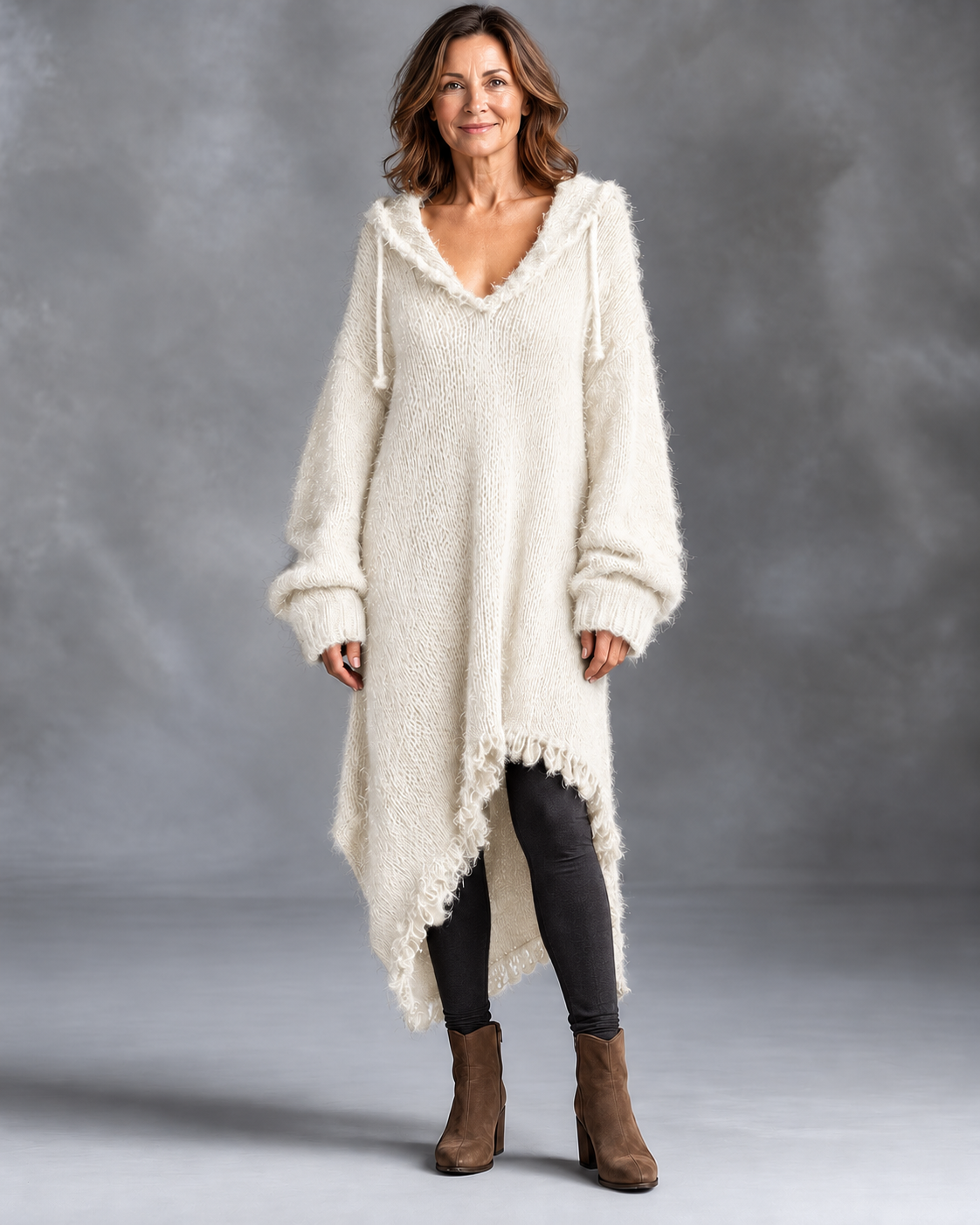 Elena | Relaxed Fuzzy Knit Hooded Dress