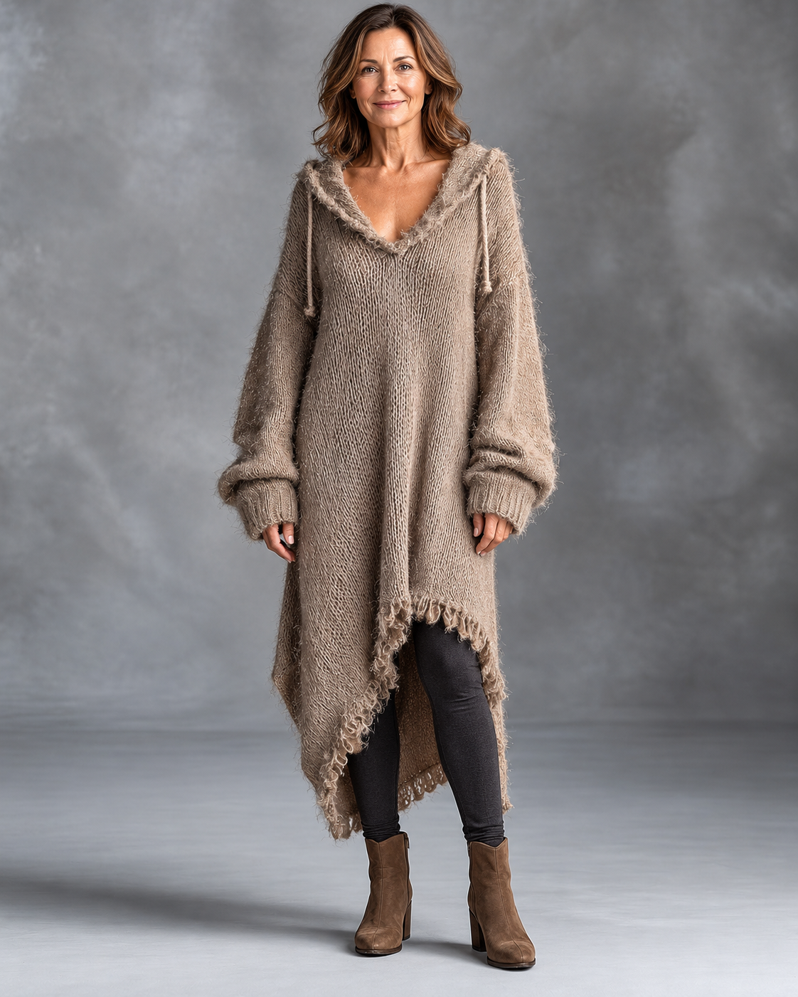 Elena | Relaxed Fuzzy Knit Hooded Dress