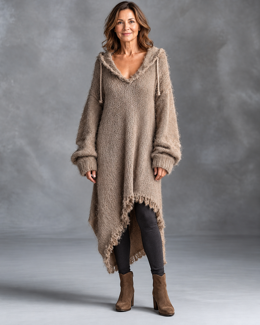 Elena | Relaxed Fuzzy Knit Hooded Dress