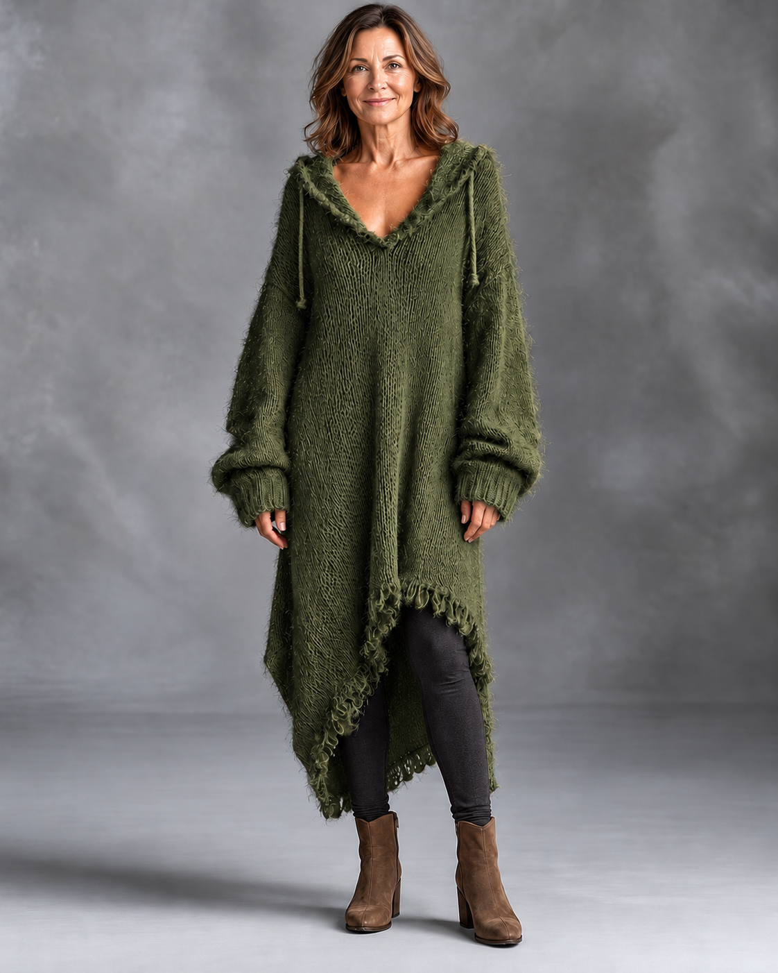 Elena | Relaxed Fuzzy Knit Hooded Dress