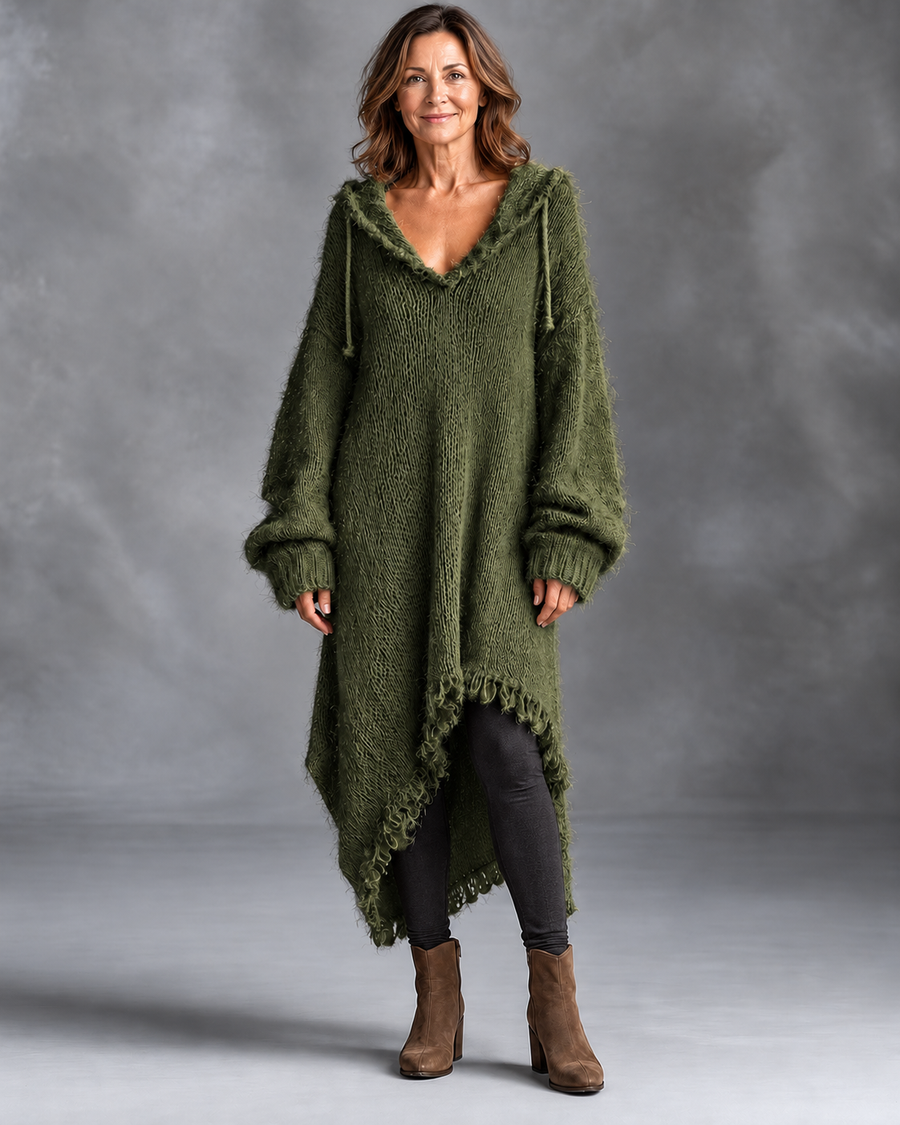 Elena | Relaxed Fuzzy Knit Hooded Dress