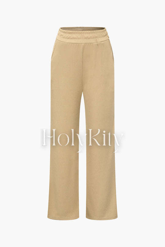 Off Shoulder Ruched Asymmetric Top And Straight Leg Pants Set