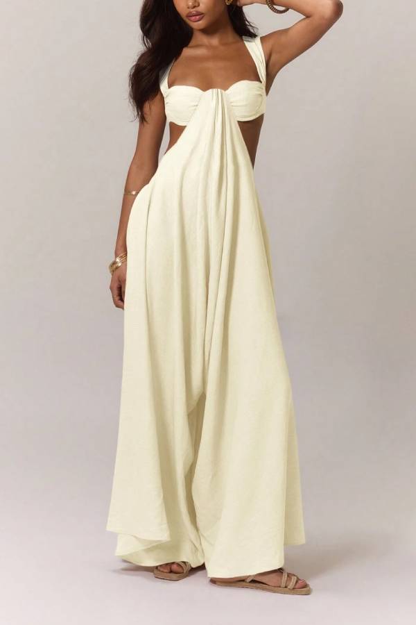 Halter Bralette Side Cut Out Wide Leg Jumpsuit