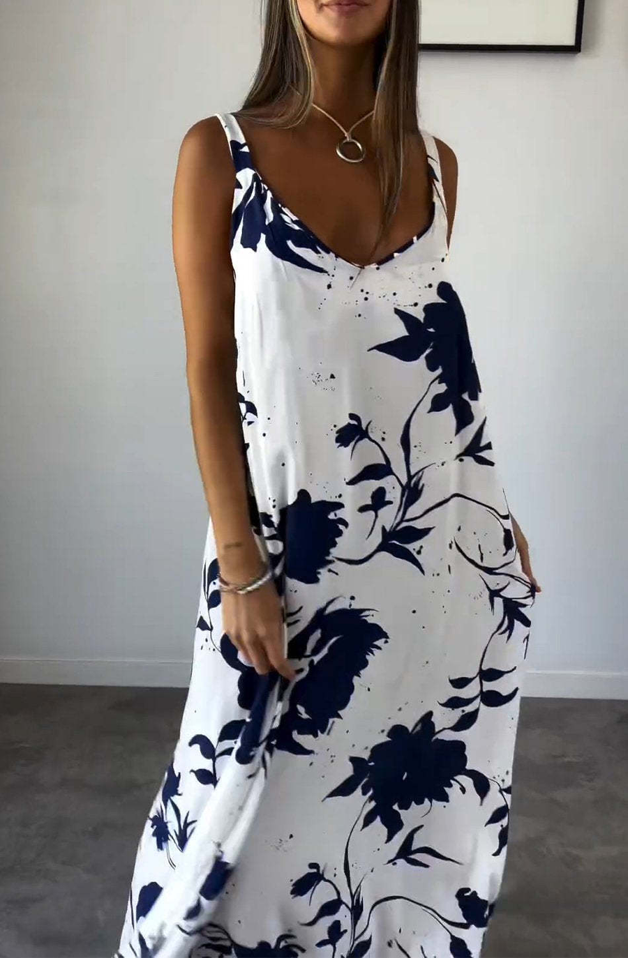 Elegant Floral Print Loose Maxi Dress