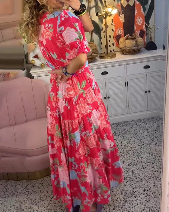 Orla™ Elegant Printed Dress with V-Neck and Pockets
