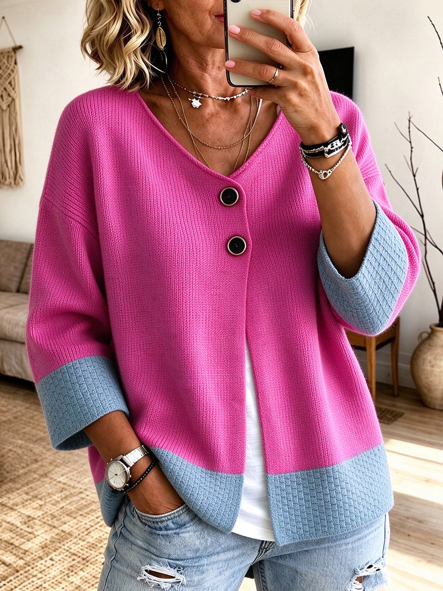 Jennifer™ | Two-Button Colour-Block Cardigan