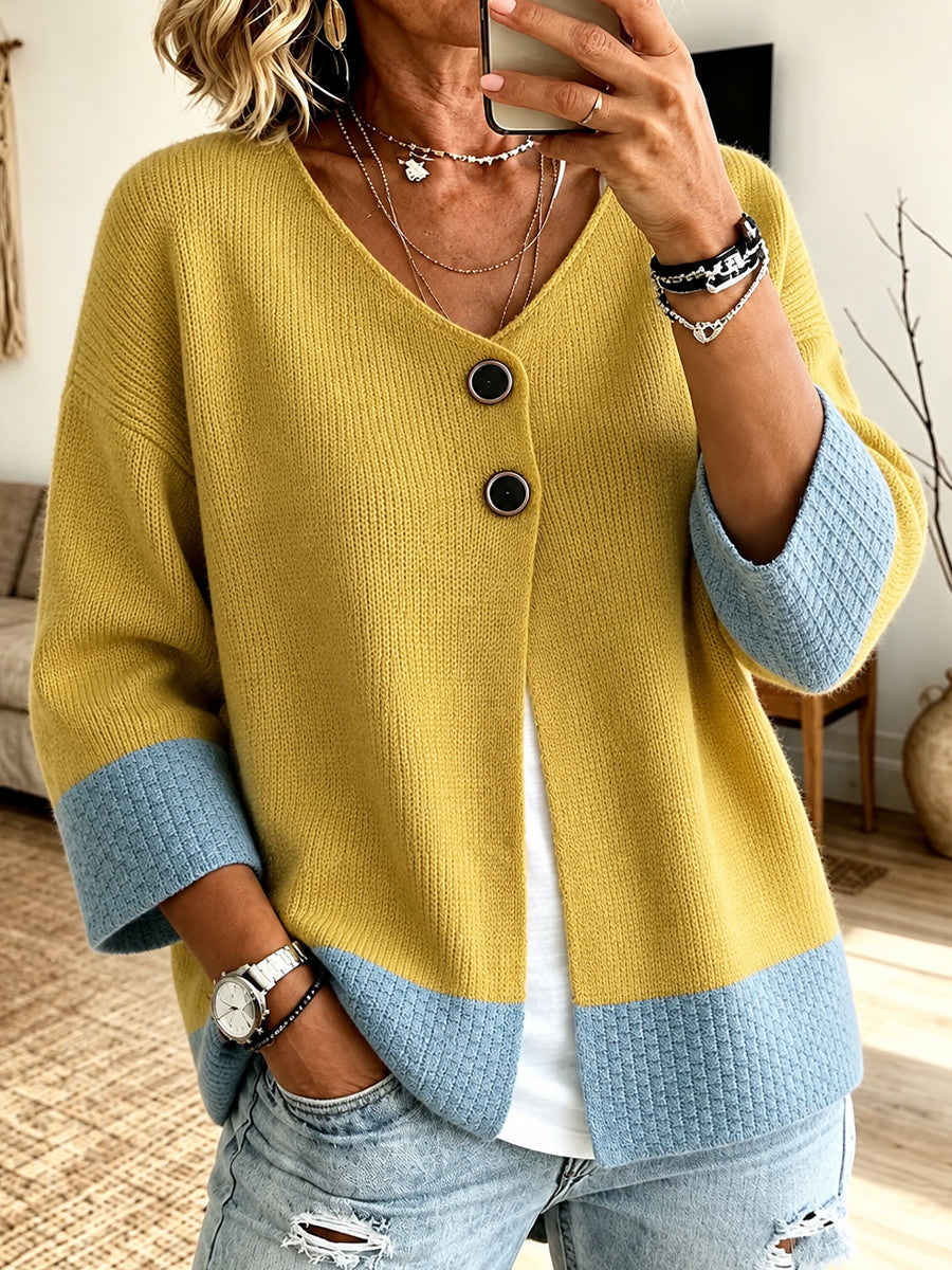 Jennifer™ | Two-Button Colour-Block Cardigan