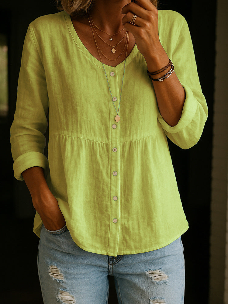 Comfortable Solid Button-Front Relaxed Blouse